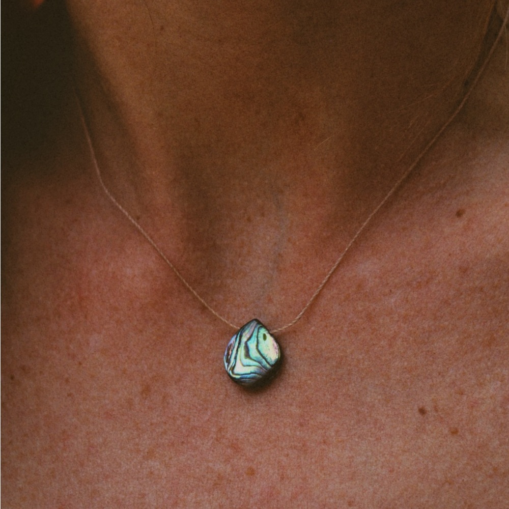 mother of pearl • 14k gold • peach skin cord